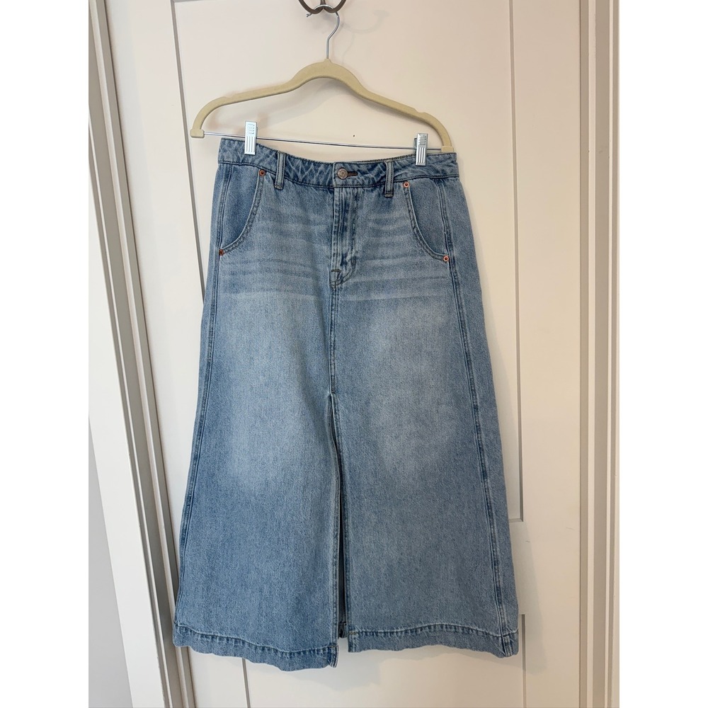 Frye Womens Light Wash Denim Midi Skirt Front Slit 100% Cotton Size 29 8